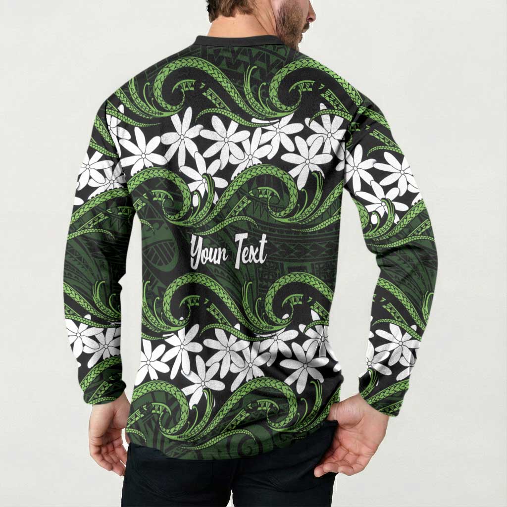 Personalised Cook Islands Palmerston Button Sweatshirt Tiare Maori Polynesian Waves Tattoo