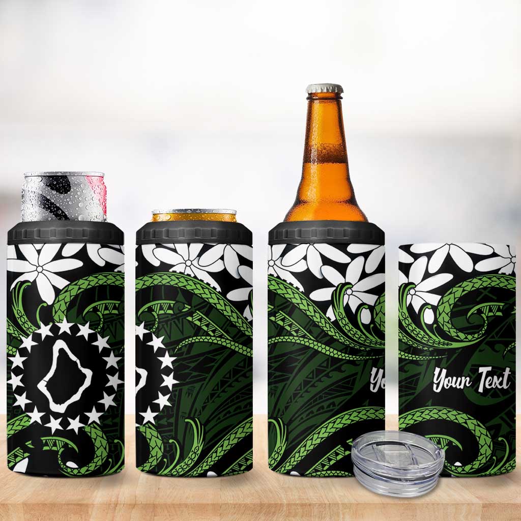 Personalised Cook Islands Palmerston 4 in 1 Can Cooler Tumbler Tiare Maori Polynesian Waves Tattoo