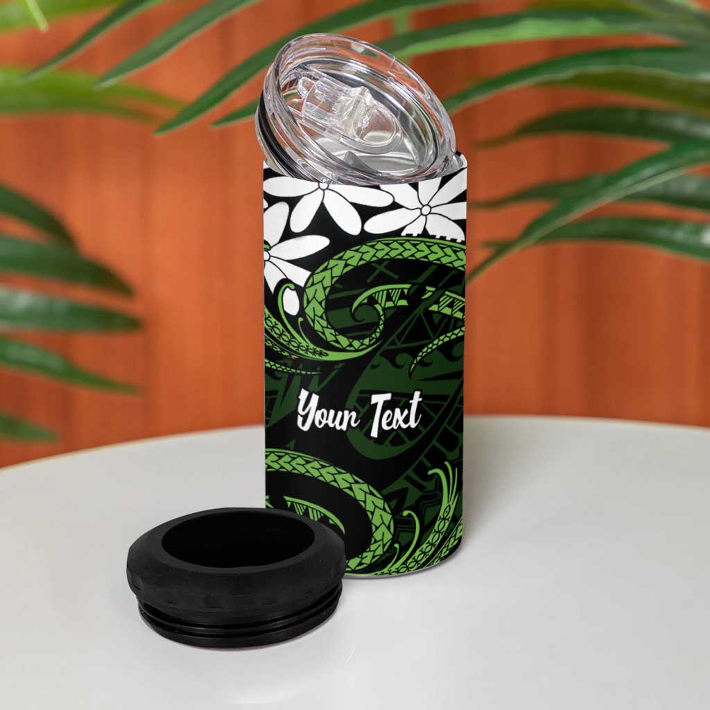 Personalised Cook Islands Palmerston 4 in 1 Can Cooler Tumbler Tiare Maori Polynesian Waves Tattoo