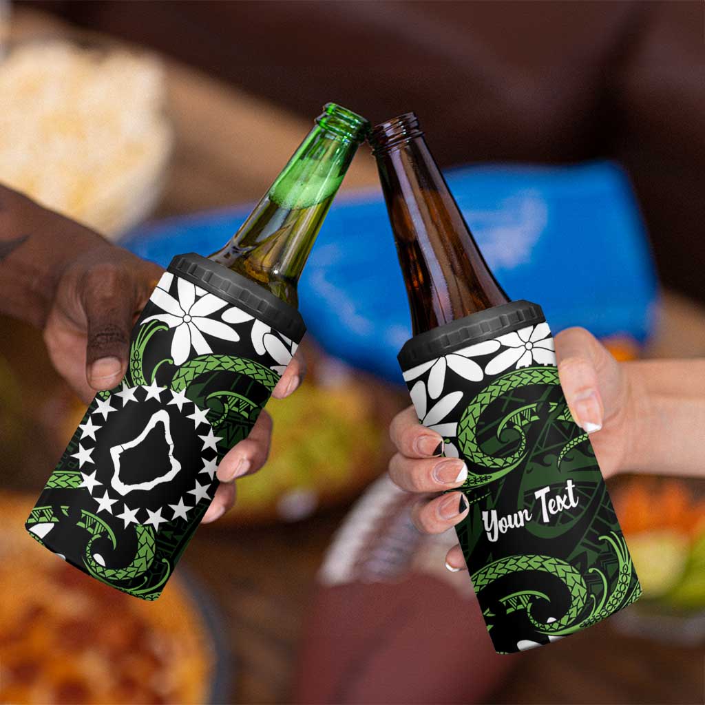 Personalised Cook Islands Palmerston 4 in 1 Can Cooler Tumbler Tiare Maori Polynesian Waves Tattoo