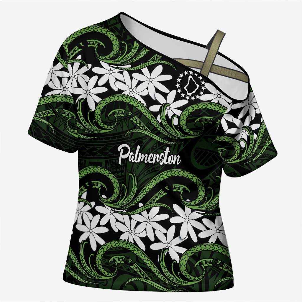Personalised Cook Islands Palmerston Cross Shoulder Shirt Tiare Maori Polynesian Waves Tattoo