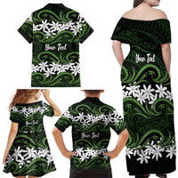 Personalised Cook Islands Palmerston Family Matching Off Shoulder Maxi Dress and Hawaiian Shirt Tiare Maori Polynesian Waves Tattoo LT14 - Polynesian Pride