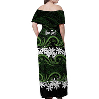 Personalised Cook Islands Palmerston Family Matching Off Shoulder Maxi Dress and Hawaiian Shirt Tiare Maori Polynesian Waves Tattoo LT14 - Polynesian Pride