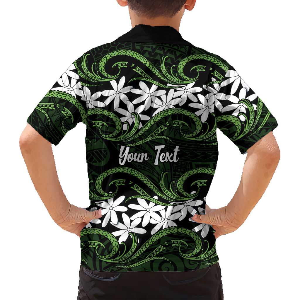 Personalised Cook Islands Palmerston Family Matching Off Shoulder Short Dress and Hawaiian Shirt Tiare Maori Polynesian Waves Tattoo LT14 - Polynesian Pride