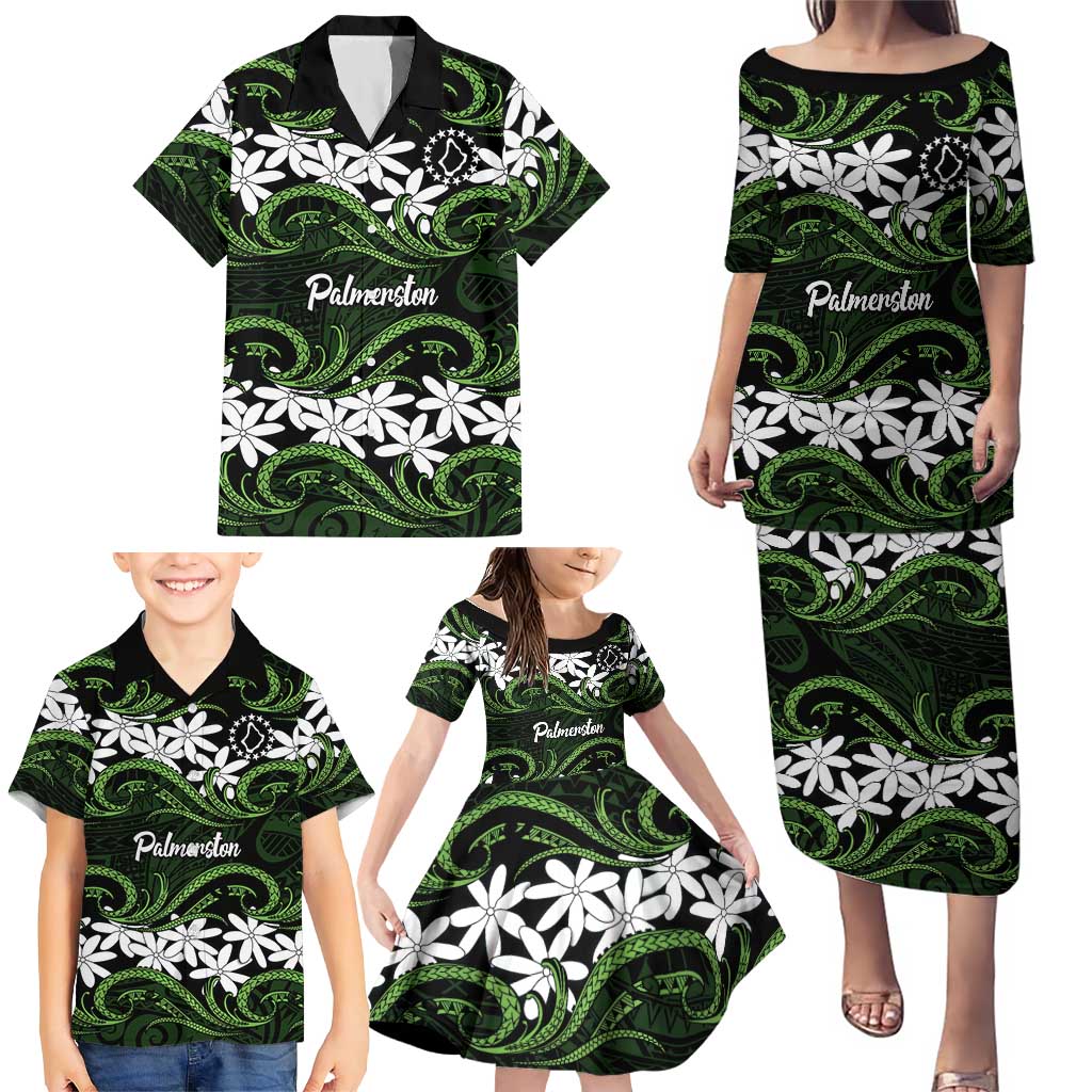 Personalised Cook Islands Palmerston Family Matching Puletasi and Hawaiian Shirt Tiare Maori Polynesian Waves Tattoo