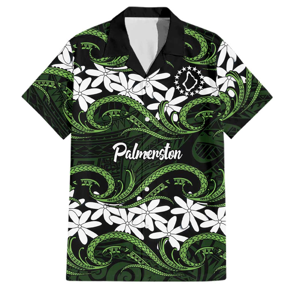 Personalised Cook Islands Palmerston Family Matching Summer Maxi Dress and Hawaiian Shirt Tiare Maori Polynesian Waves Tattoo LT14 Dad's Shirt - Short Sleeve Green - Polynesian Pride
