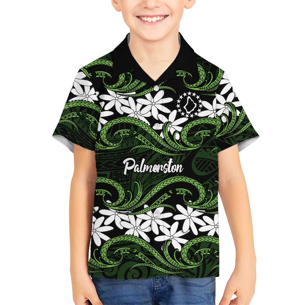 Personalised Cook Islands Palmerston Kid Hawaiian Shirt Tiare Maori Polynesian Waves Tattoo