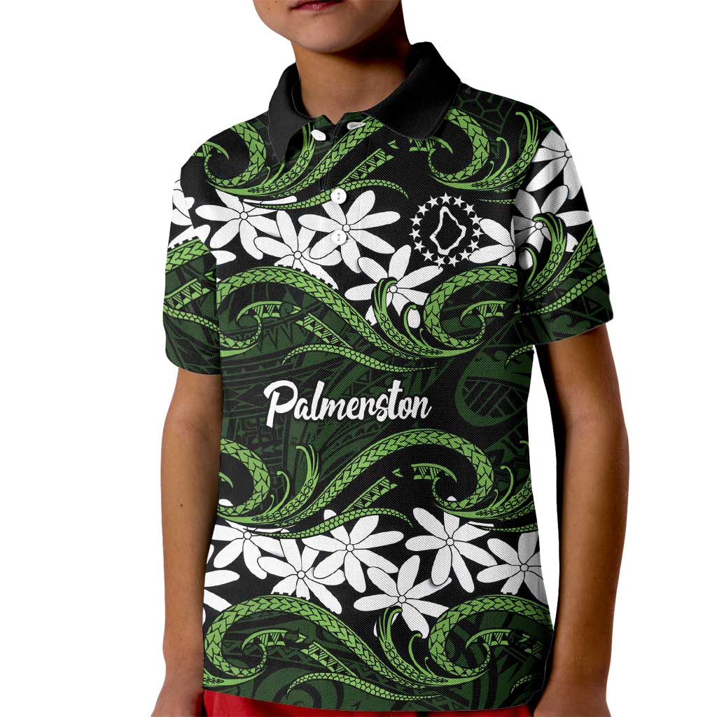 Personalised Cook Islands Palmerston Kid Polo Shirt Tiare Maori Polynesian Waves Tattoo