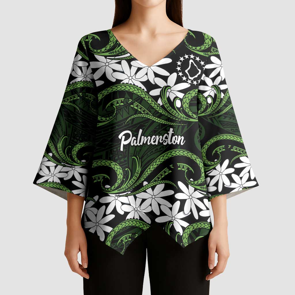 Personalised Cook Islands Palmerston Kimono Sleeve Blouse Tiare Maori Polynesian Waves Tattoo
