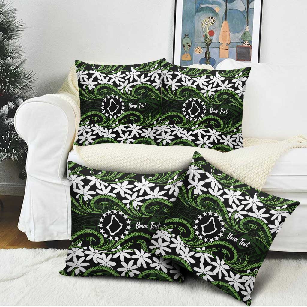 Personalised Cook Islands Palmerston Pillow Cover Tiare Maori Polynesian Waves Tattoo