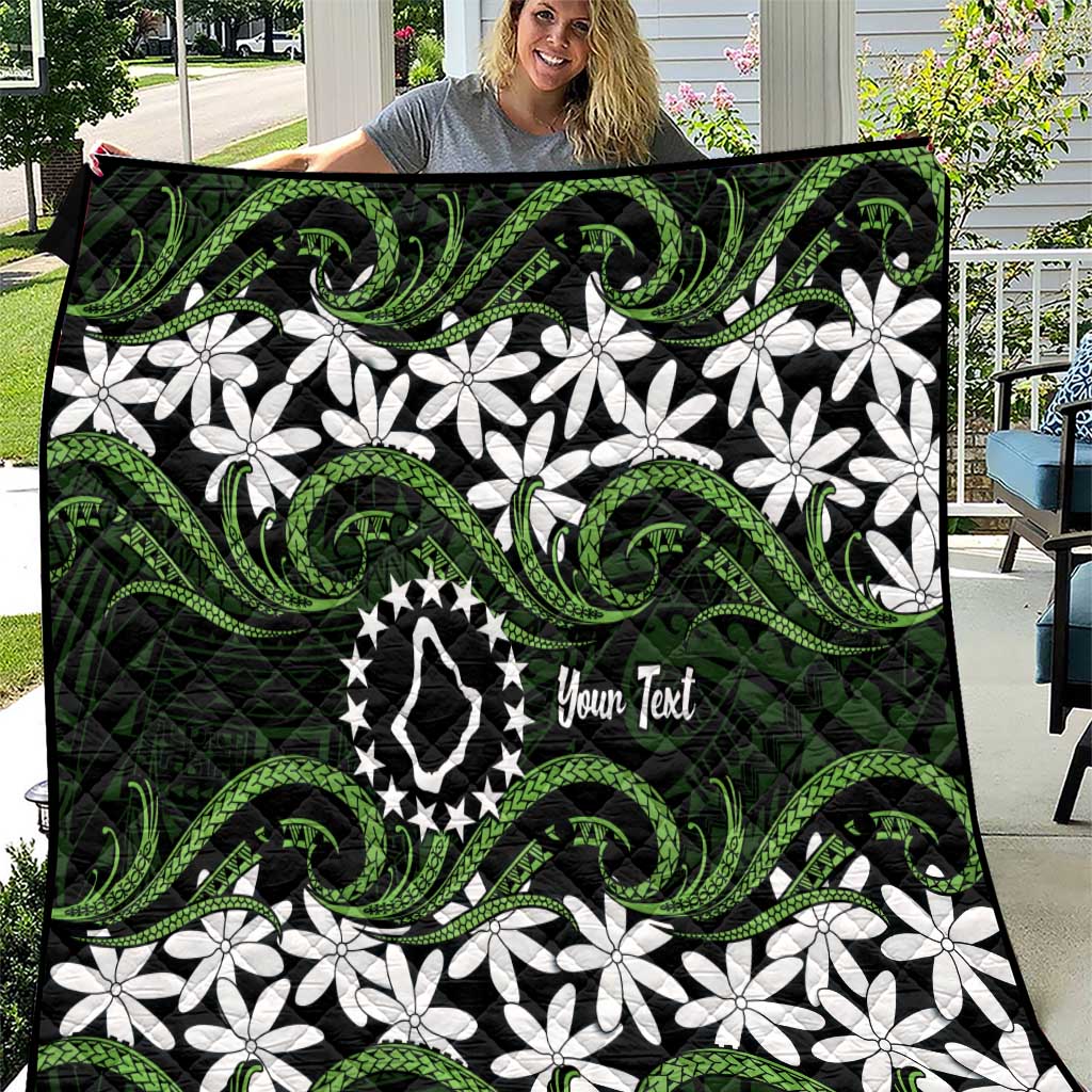 Personalised Cook Islands Palmerston Quilt Tiare Maori Polynesian Waves Tattoo