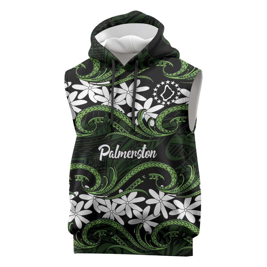 Personalised Cook Islands Palmerston Sleeveless Hoodie Tiare Maori Polynesian Waves Tattoo