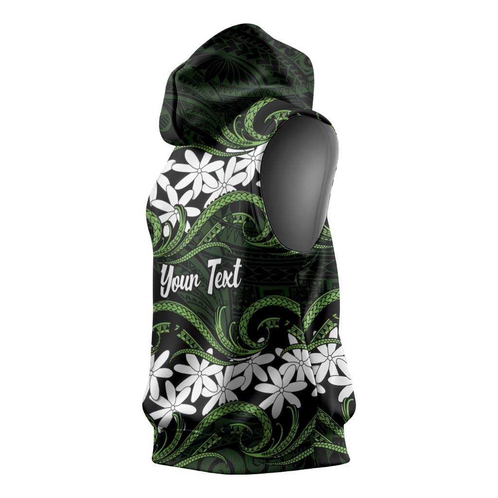 Personalised Cook Islands Palmerston Sleeveless Hoodie Tiare Maori Polynesian Waves Tattoo