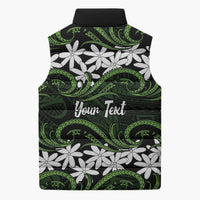 Personalised Cook Islands Palmerston Sleeveless Puffer Jacket Tiare Maori Polynesian Waves Tattoo