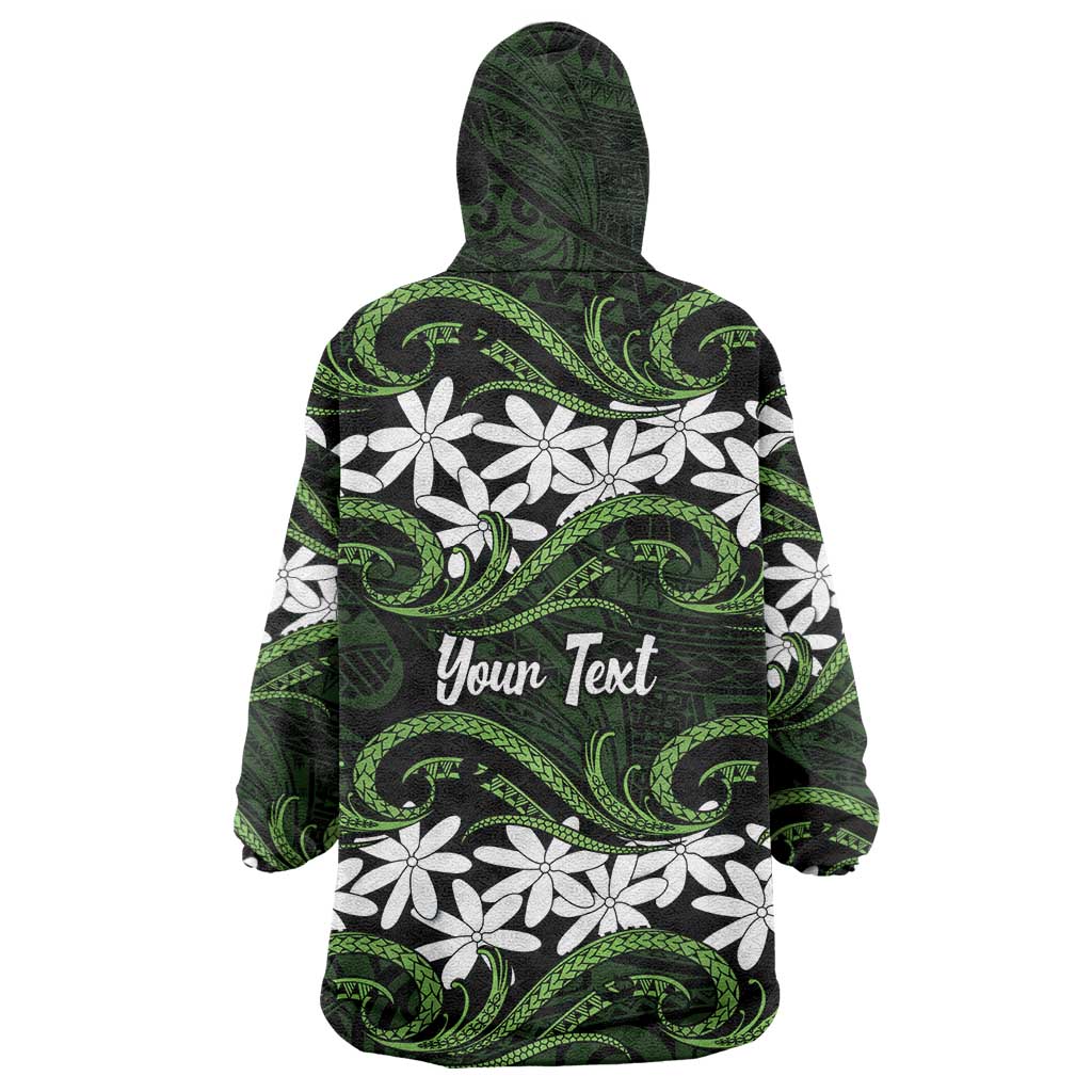 Personalised Cook Islands Palmerston Wearable Blanket Hoodie Tiare Maori Polynesian Waves Tattoo