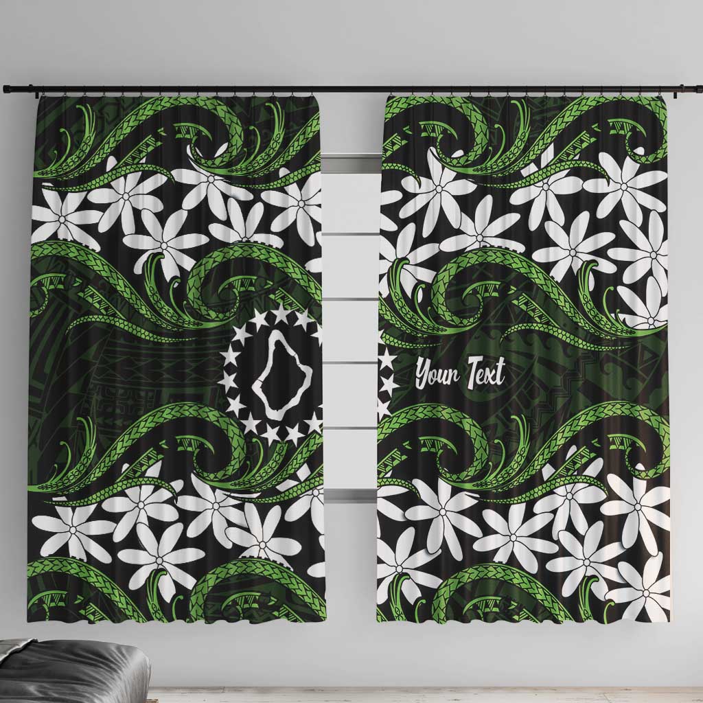 Personalised Cook Islands Palmerston Window Curtain Tiare Maori Polynesian Waves Tattoo