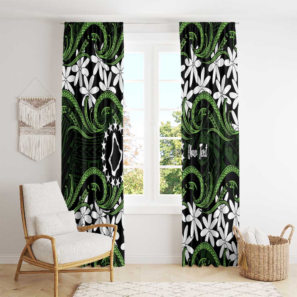 Personalised Cook Islands Palmerston Window Curtain Tiare Maori Polynesian Waves Tattoo