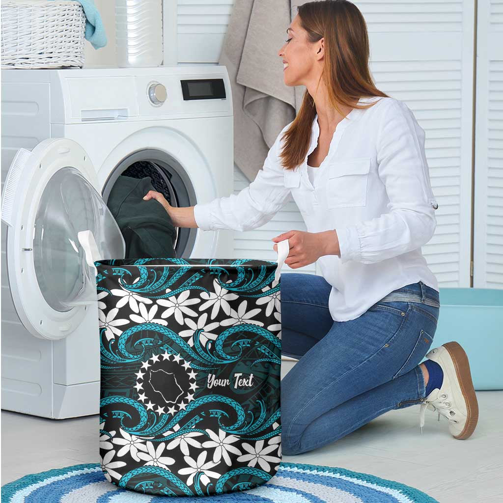 Personalised Cook Islands Penrhyn Atoll Laundry Basket Tiare Maori Polynesian Waves Tattoo