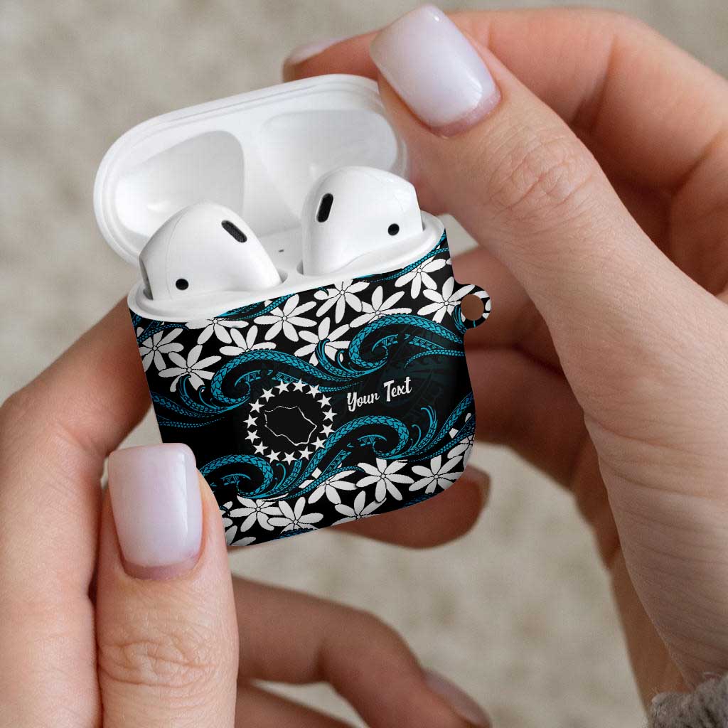 Personalised Cook Islands Penrhyn Atoll AirPods Case Tiare Maori Polynesian Waves Tattoo
