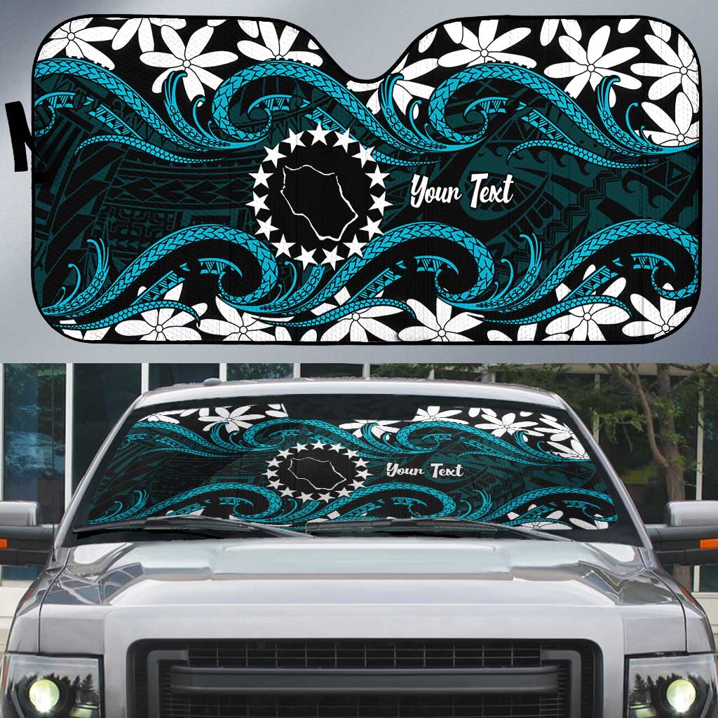 Personalised Cook Islands Penrhyn Atoll Auto Sun Shade Tiare Maori Polynesian Waves Tattoo
