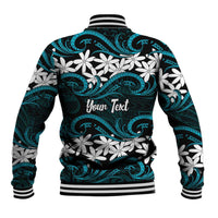 Personalised Cook Islands Penrhyn Atoll Baseball Jacket Tiare Maori Polynesian Waves Tattoo