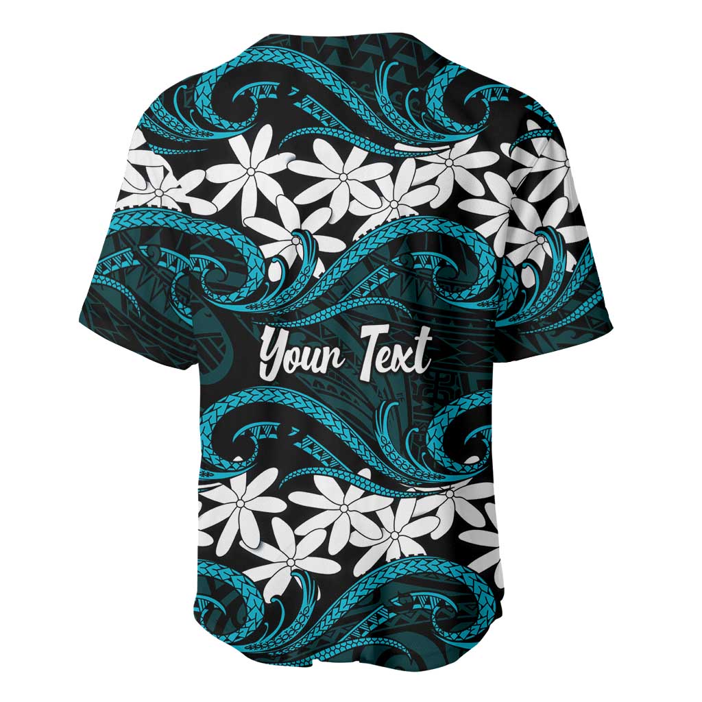 Personalised Cook Islands Penrhyn Atoll Baseball Jersey Tiare Maori Polynesian Waves Tattoo
