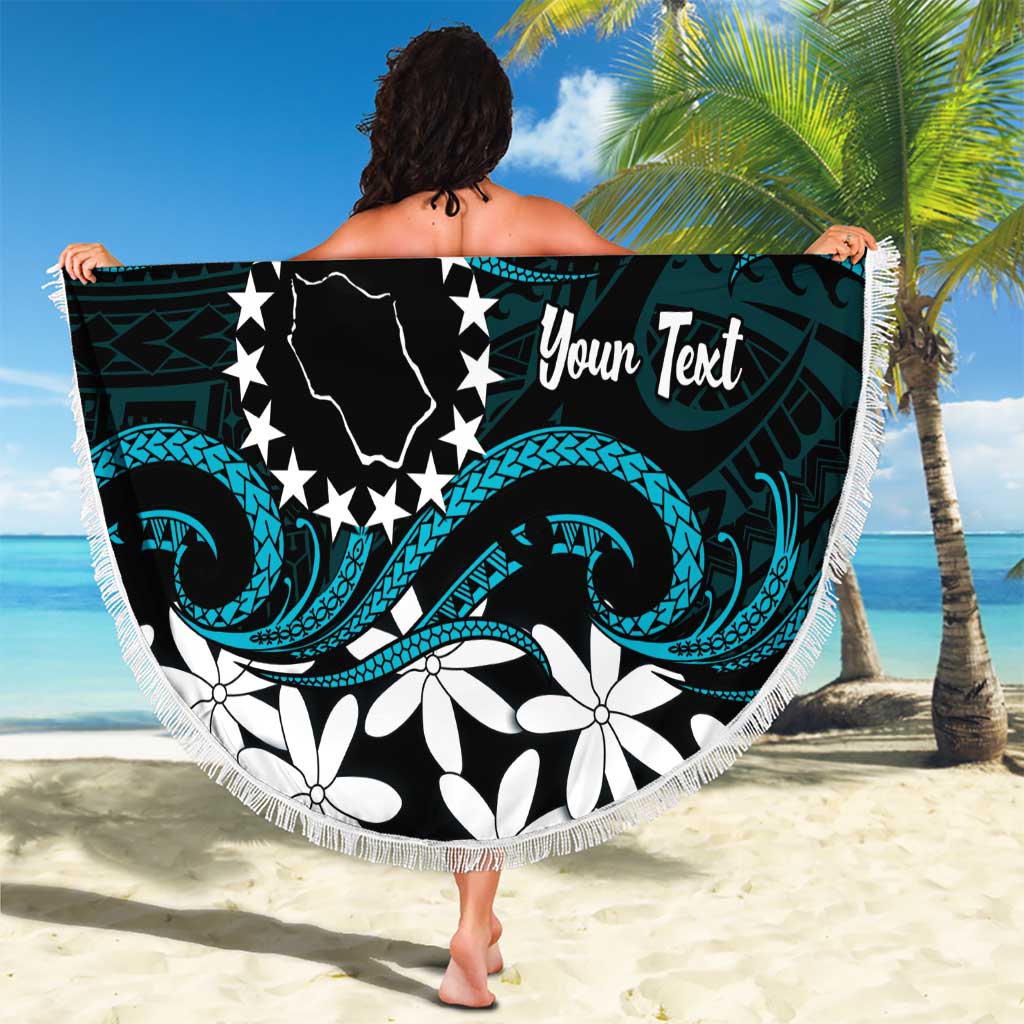 Personalised Cook Islands Penrhyn Atoll Beach Blanket Tiare Maori Polynesian Waves Tattoo