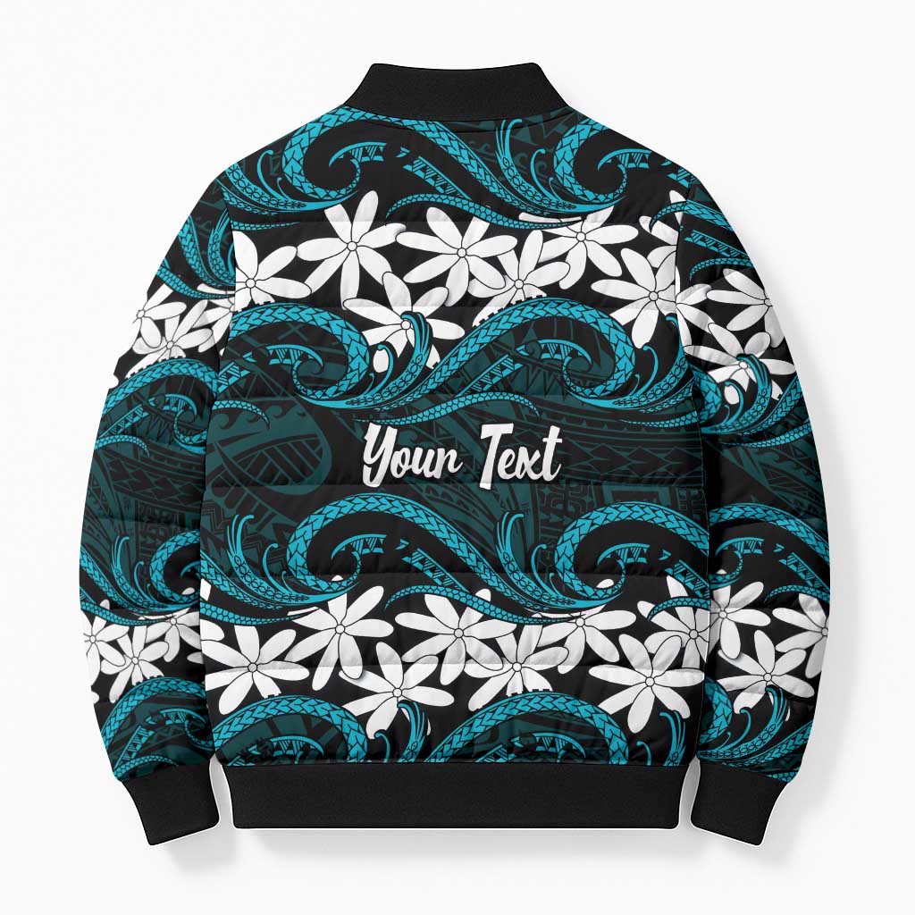 Personalised Cook Islands Penrhyn Atoll Bomber Puffer Jacket Tiare Maori Polynesian Waves Tattoo LT14 - Polynesian Pride