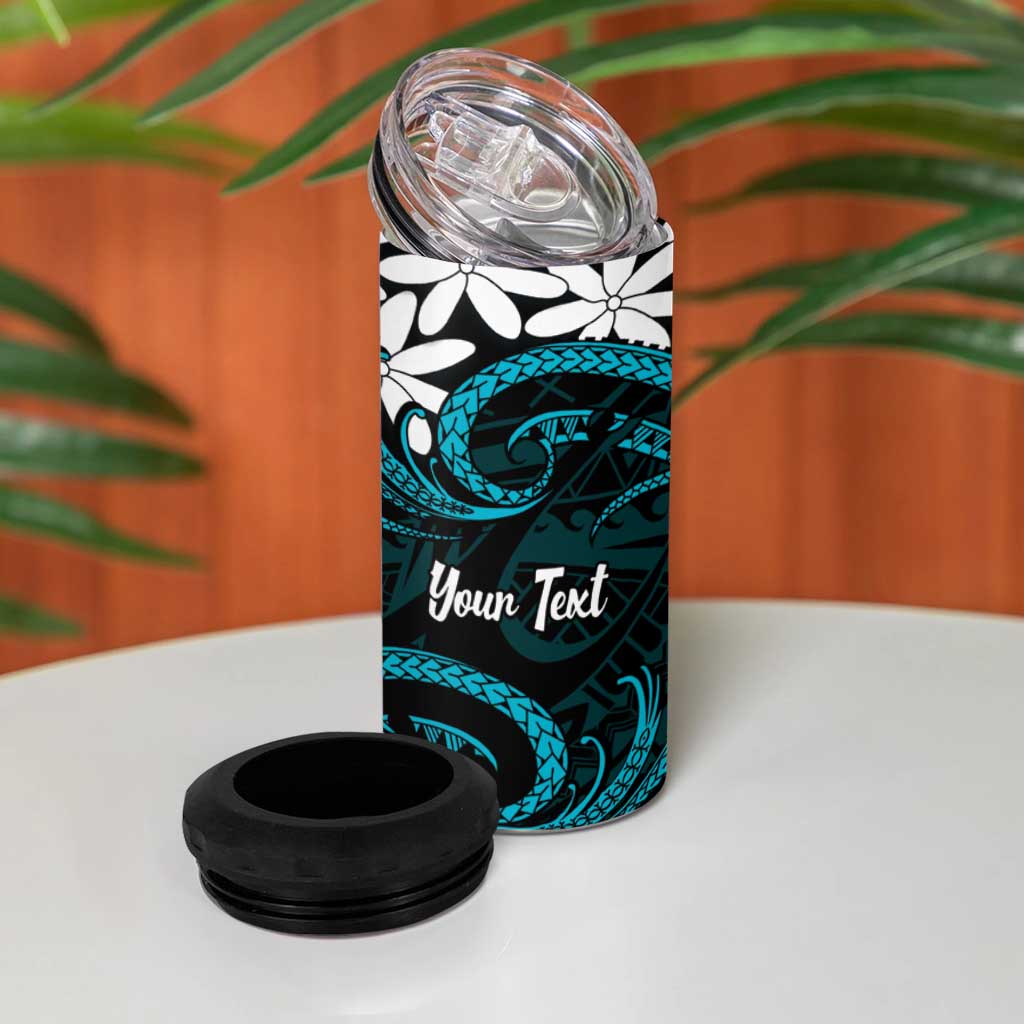 Personalised Cook Islands Penrhyn Atoll 4 in 1 Can Cooler Tumbler Tiare Maori Polynesian Waves Tattoo