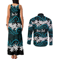 Personalised Cook Islands Penrhyn Atoll Couples Matching Tank Maxi Dress and Long Sleeve Button Shirt Tiare Maori Polynesian Waves Tattoo LT14 - Polynesian Pride