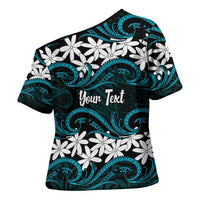 Personalised Cook Islands Penrhyn Atoll Cross Shoulder Shirt Tiare Maori Polynesian Waves Tattoo