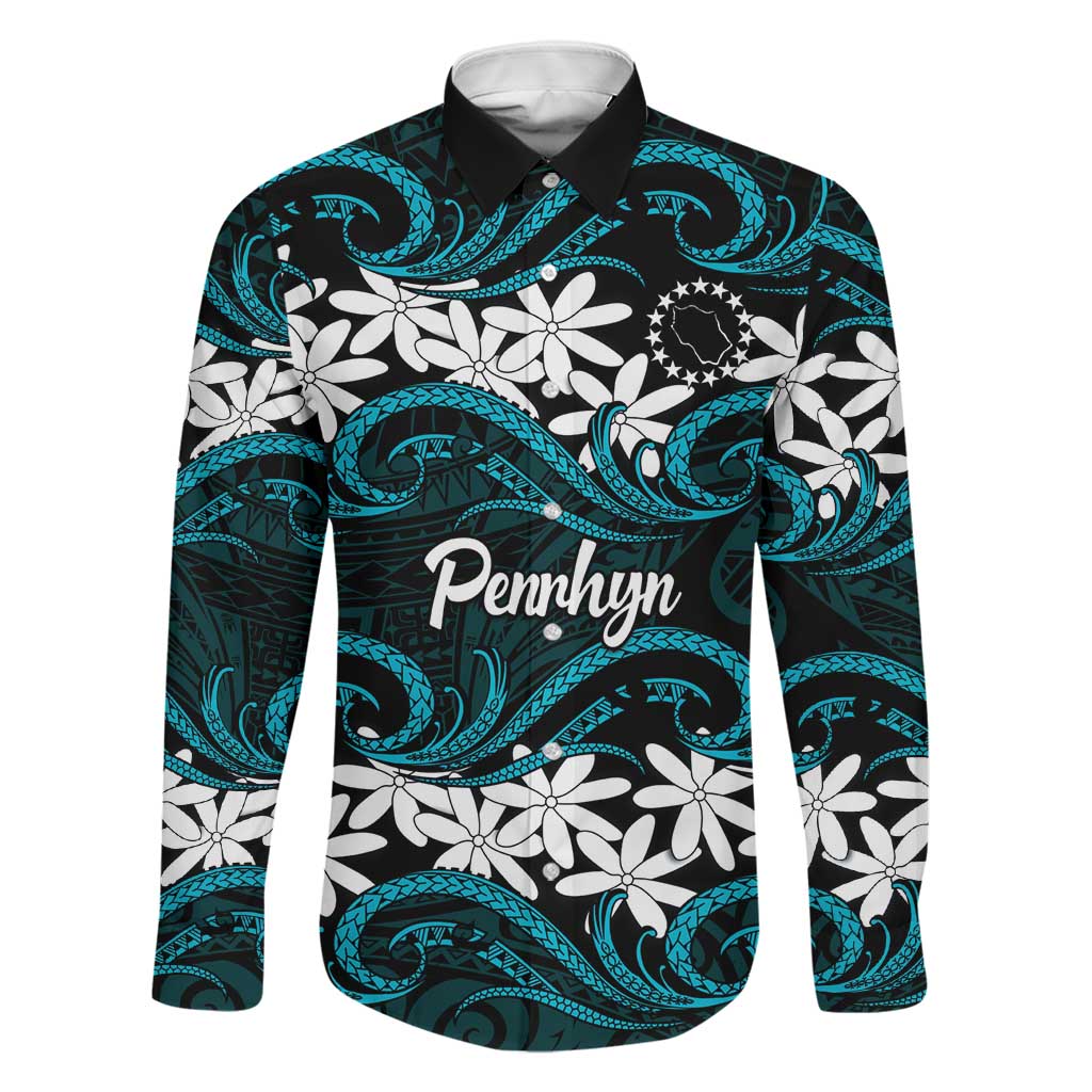 Personalised Cook Islands Penrhyn Atoll Family Matching Puletasi and Hawaiian Shirt Tiare Maori Polynesian Waves Tattoo