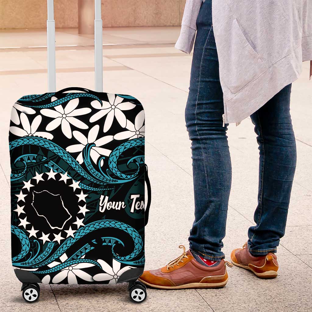 Personalised Cook Islands Penrhyn Atoll Luggage Cover Tiare Maori Polynesian Waves Tattoo