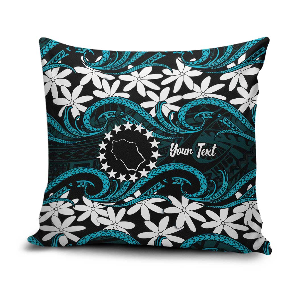 Personalised Cook Islands Penrhyn Atoll Pillow Cover Tiare Maori Polynesian Waves Tattoo