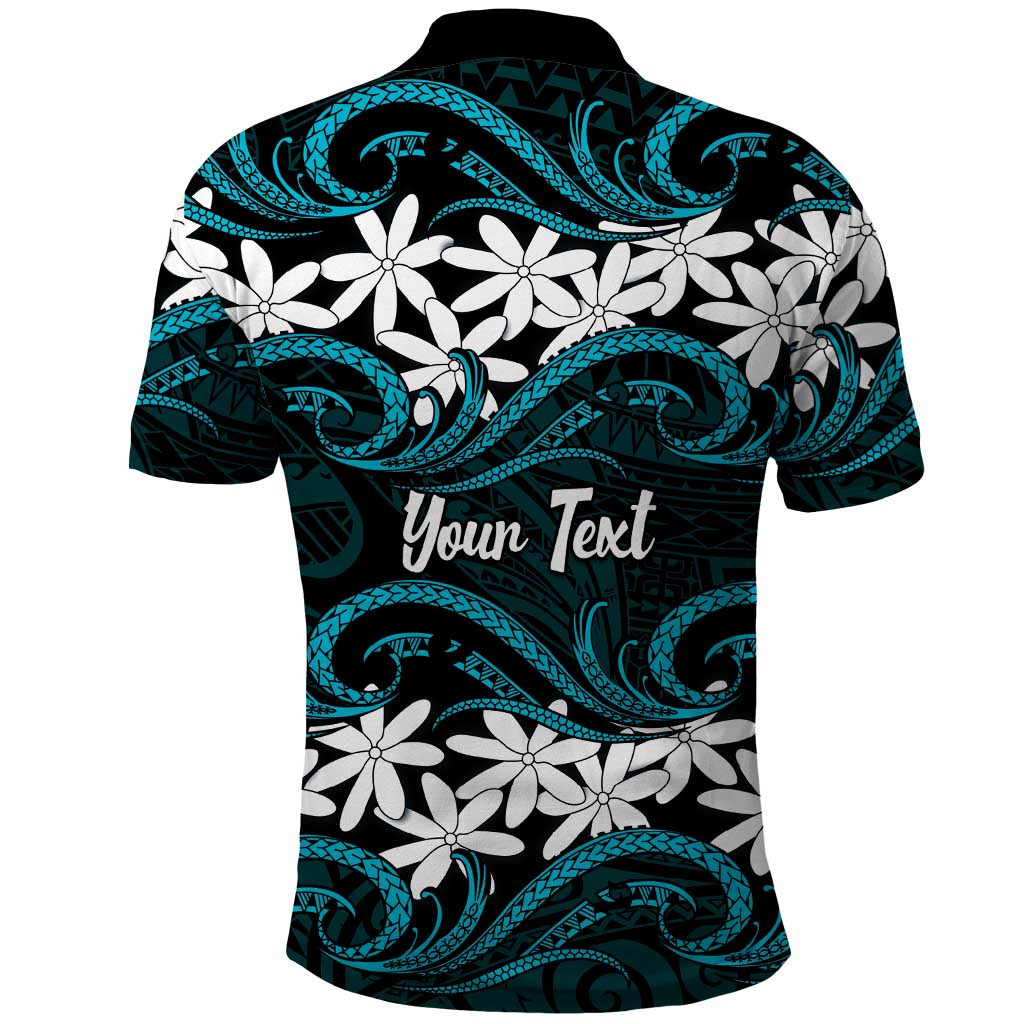Personalised Cook Islands Penrhyn Atoll Polo Shirt Tiare Maori Polynesian Waves Tattoo