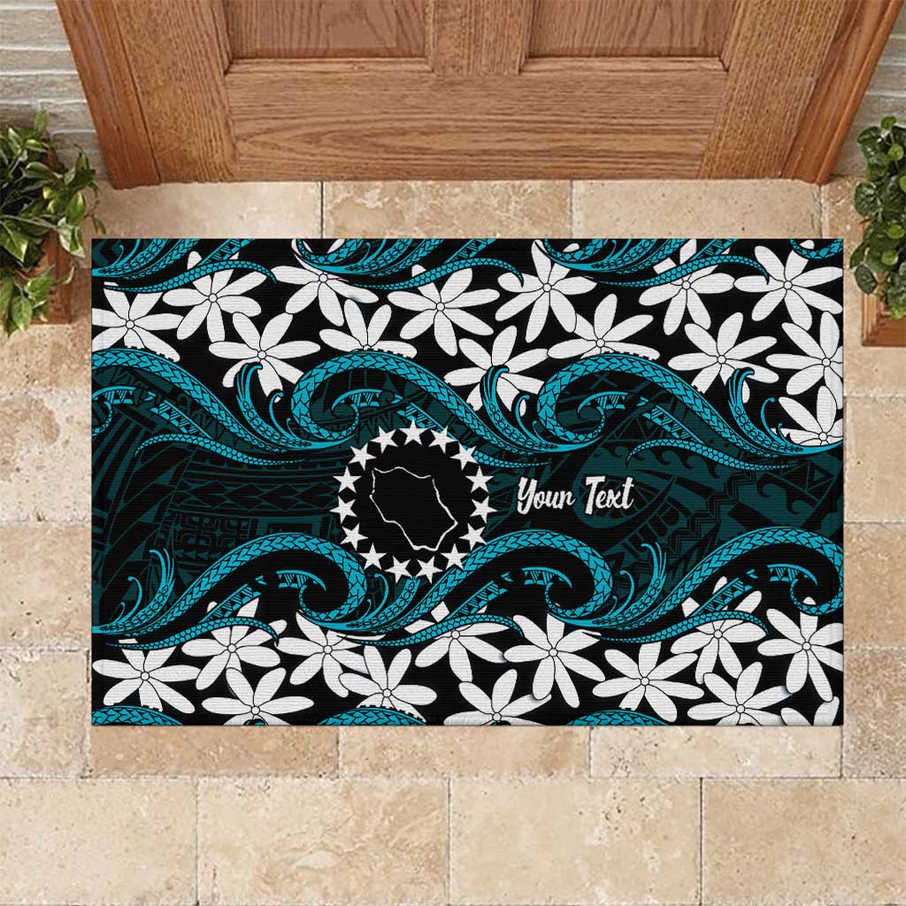 Personalised Cook Islands Penrhyn Atoll Rubber Doormat Tiare Maori Polynesian Waves Tattoo
