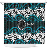 Personalised Cook Islands Penrhyn Atoll Shower Curtain Tiare Maori Polynesian Waves Tattoo