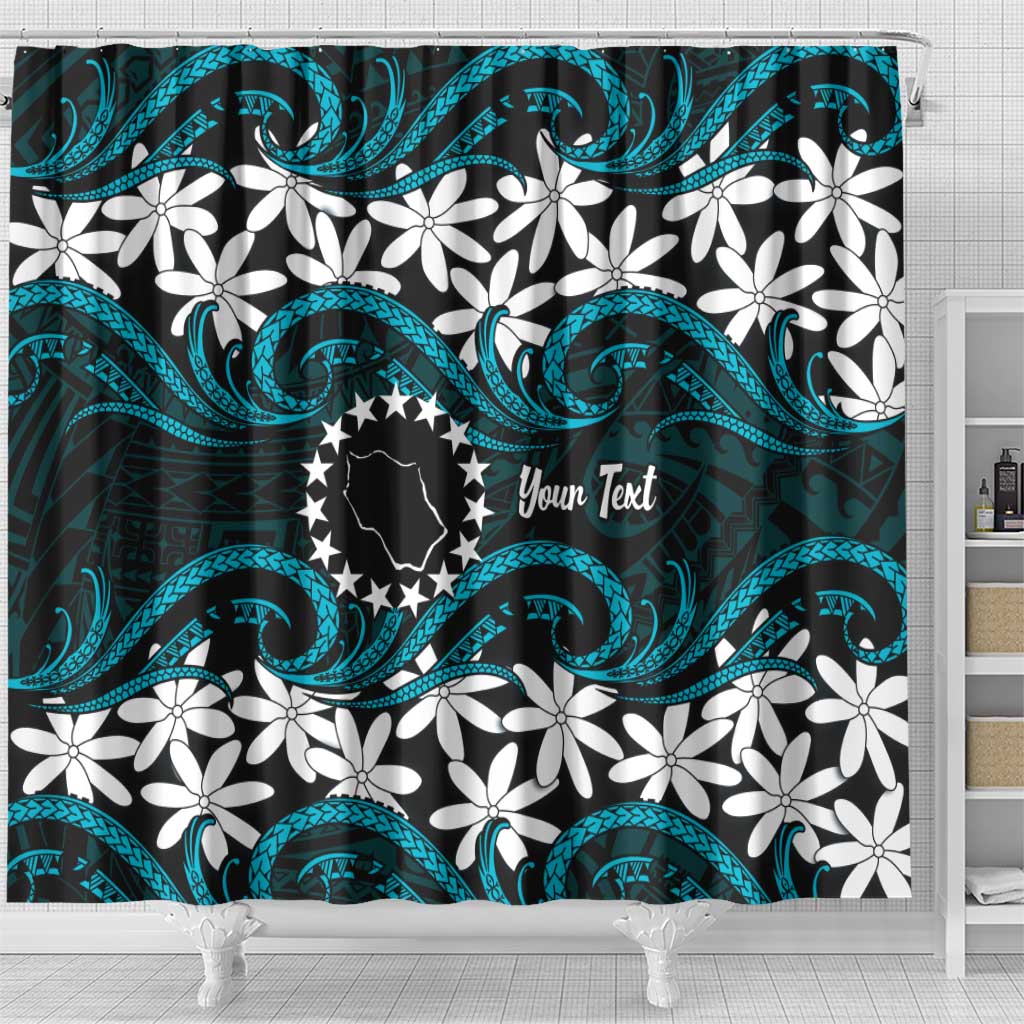 Personalised Cook Islands Penrhyn Atoll Shower Curtain Tiare Maori Polynesian Waves Tattoo