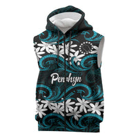 Personalised Cook Islands Penrhyn Atoll Sleeveless Zip Hoodie Tiare Maori Polynesian Waves Tattoo