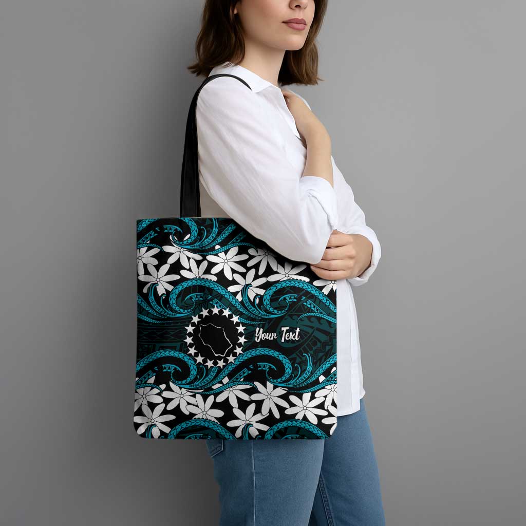 Personalised Cook Islands Penrhyn Atoll Tote Bag Tiare Maori Polynesian Waves Tattoo