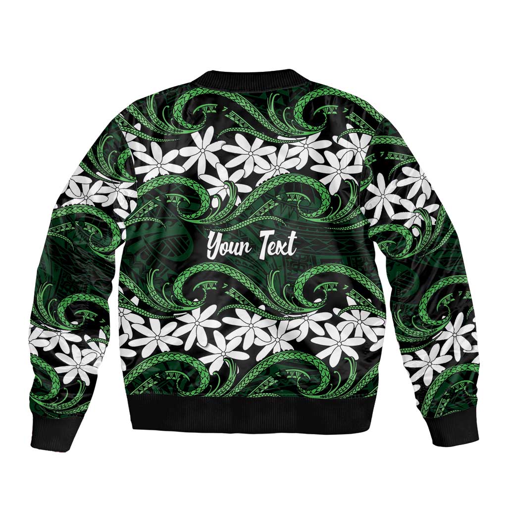 Personalised Cook Islands Mitiaro Bomber Jacket Tiare Maori Polynesian Waves Tattoo
