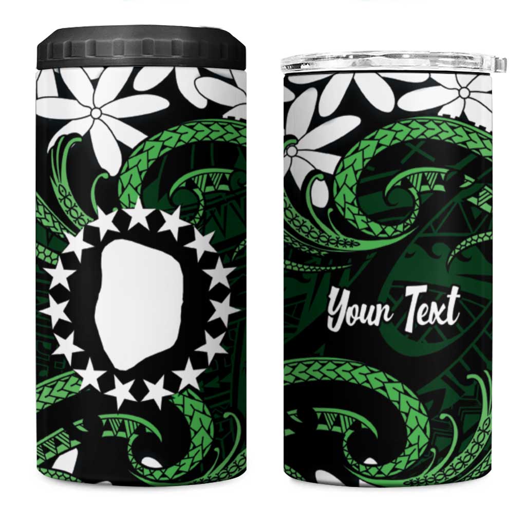 Personalised Cook Islands Mitiaro 4 in 1 Can Cooler Tumbler Tiare Maori Polynesian Waves Tattoo