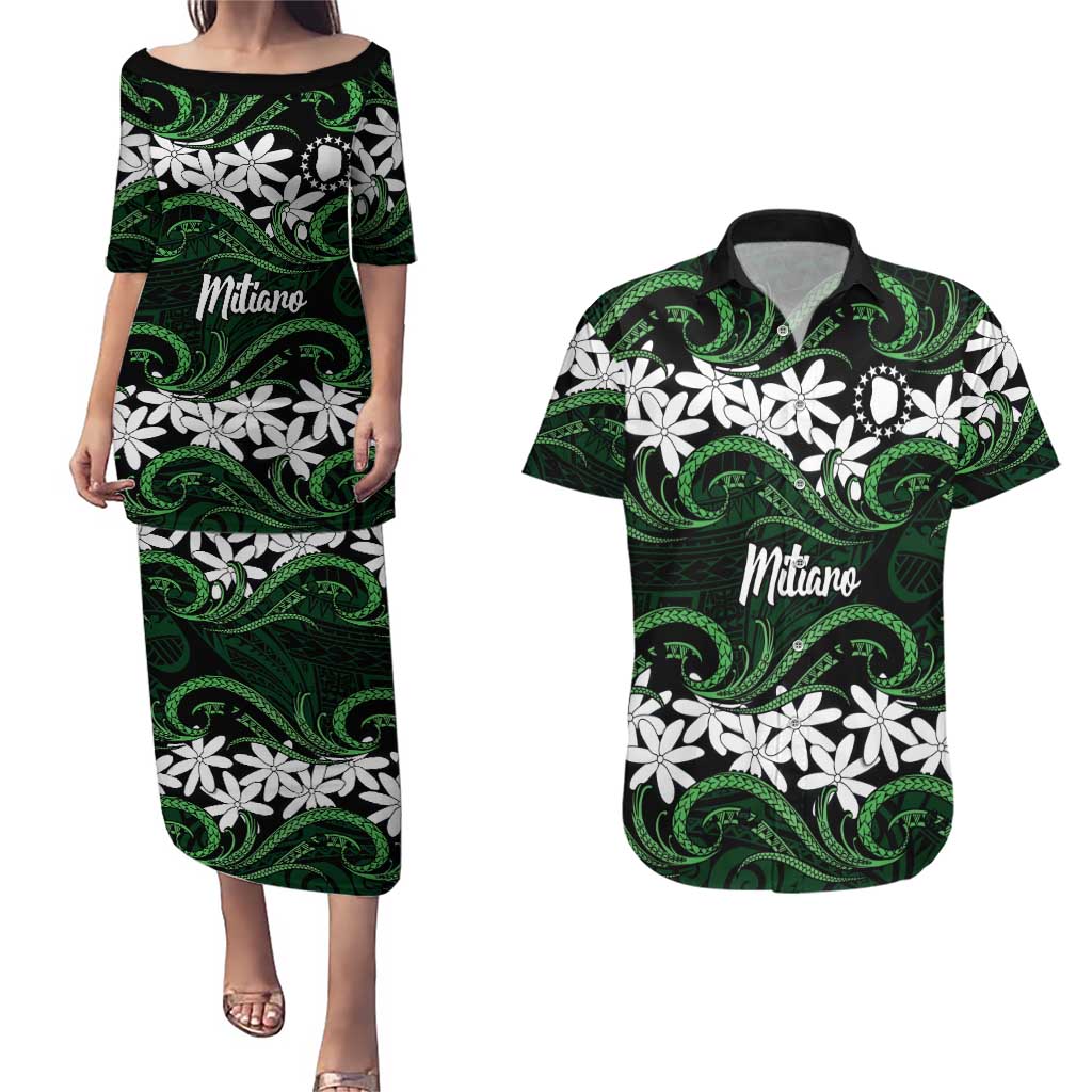 Personalised Cook Islands Mitiaro Couples Matching Puletasi and Hawaiian Shirt Tiare Maori Polynesian Waves Tattoo
