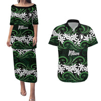 Personalised Cook Islands Mitiaro Couples Matching Puletasi and Hawaiian Shirt Tiare Maori Polynesian Waves Tattoo