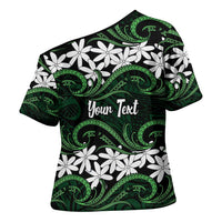 Personalised Cook Islands Mitiaro Cross Shoulder Shirt Tiare Maori Polynesian Waves Tattoo