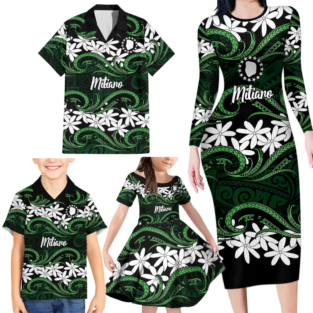 Personalised Cook Islands Mitiaro Family Matching Long Sleeve Bodycon Dress and Hawaiian Shirt Tiare Maori Polynesian Waves Tattoo LT14 - Polynesian Pride
