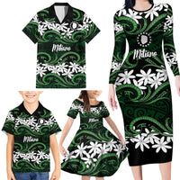 Personalised Cook Islands Mitiaro Family Matching Long Sleeve Bodycon Dress and Hawaiian Shirt Tiare Maori Polynesian Waves Tattoo LT14 - Polynesian Pride