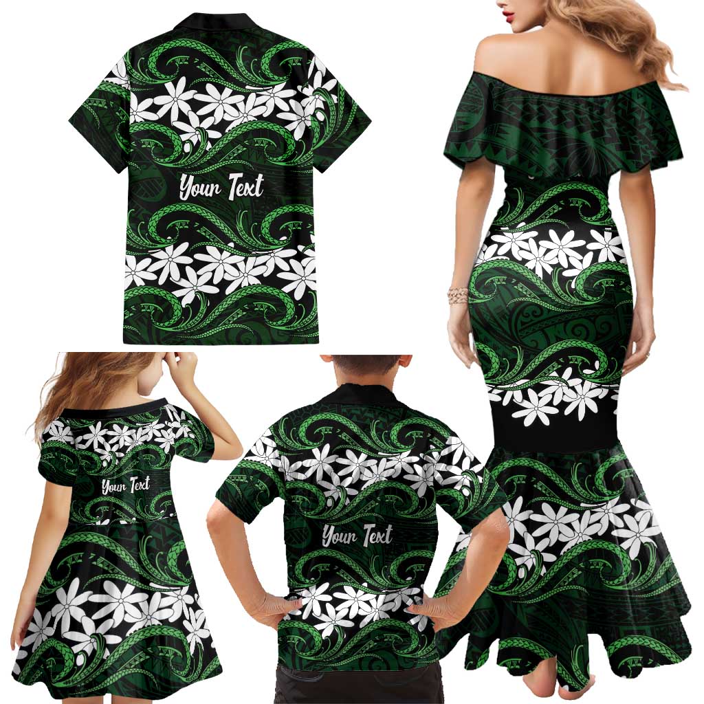 Personalised Cook Islands Mitiaro Family Matching Mermaid Dress and Hawaiian Shirt Tiare Maori Polynesian Waves Tattoo LT14 - Polynesian Pride