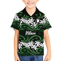 Personalised Cook Islands Mitiaro Family Matching Off The Shoulder Long Sleeve Dress and Hawaiian Shirt Tiare Maori Polynesian Waves Tattoo LT14 Son's Shirt Green - Polynesian Pride