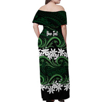 Personalised Cook Islands Mitiaro Family Matching Off Shoulder Maxi Dress and Hawaiian Shirt Tiare Maori Polynesian Waves Tattoo LT14 - Polynesian Pride